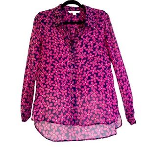 DIANE VON FURSTENBERG Pink Floral‎ Silk Button-Down Blouse